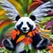 A surreal panda with wings made of rainbow-hued leaves, showcasing a stunning display of colors4, Generative AI