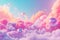 Surreal pastel cloudscape with transparent bubbles floating amidst fluffy clouds, ideal for dreamy backgrounds or