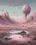 Surreal Pastel Lake in Post-Apocalyptic Landscape