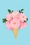 Surreal Pink Rose Flower Ice Cream Cone
