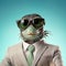 Surreal Portraiture: Green Iguana In Corporate Punk Attire