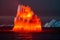 A surreal and rare natural phenomenon. An iceberg burning from within, creating an extraordinary spectacle of fire and