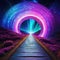surreal reality concept of cosmic space portal with pathway in colorful glowing iridescent Digital art image cosmic