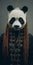 Surreal Robotics Panda Portrait With Braided Dreadlocks And Trachten