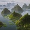 A surreal scene of floating islands with lush vegetation, surrounded by a misty atmosphere4, Generative AI