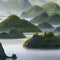 A surreal scene of floating islands with lush vegetation, surrounded by a misty atmosphere5, Generative AI