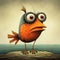 Surreal Seascapes: A Humorous Cartoon Bird With Big Eyes