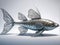 Surreal silver insectoid fishlike alien creature. AI art generated
