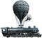 Surreal Steam Train Locomotive Isolated, Hot Air Balloon