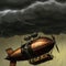 Surreal steampunk dirigible during a fierce storm