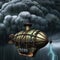 Surreal steampunk dirigible during a fierce storm