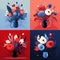 Surreal Still Life Illustration Set With Red And Blue Pots And Flowers