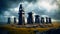 Surreal Stonehenge, Background, Dark Stormy Sky