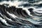 Surreal stormy ocean wave background,  Digital art illustration painting