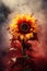surreal sunflower. smoke, ashes, fire, flames, embers, powder, explosion, mist, fog, fantasy, surreal, abstract.