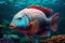 Surreal Underwater Beautiful Colorful Parrotfish Under the Ocean - Generative AI