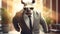 Surreal Urban Rhino: A Satirical Caricature With Sunglasses And Suit