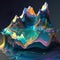 Surreal vibrant landscape with otherworldly terrain with mountains and hills melting