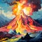 Surreal volcanic eruption in vibrant, abstract art style