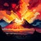 Surreal volcanic eruption in vibrant, abstract art style