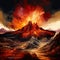 Surreal volcanic eruption in vibrant, abstract art style