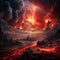 Surreal volcanic vortex engulfing serene landscape