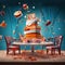 Surreal and Whimsical Cake in a Vibrant Dining Room