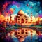 Surreal and Whimsical Representation of Agra with the Taj Mahal