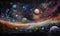 Surreal world painting with space landscape