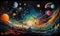 Surreal world painting with space landscape