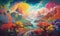 Surreal world painting with vibrant landscape