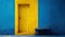 a surreal world where a yellow door, reminiscent of sunshine