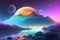 surrealism colors, epic dreamlike fantasy landscape, ultra realistic, floating in a surrealistic sky, AI Generative Illustration