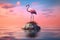 Surrealism: Flamingo with Peacock Feathers on Floating Rock