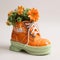 Surrealist Ceramic Orange Boot With Floral Design - A Critique Of Consumer Culture