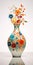 Surrealist Ceramic Vase Art With Floral Pattern And Glitters