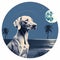 Surrealist Ceramic White Dog At Beach: Pop Art Graphic Design