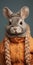 Surrealist Chinchilla Portrait: Analog Photo Of Braided Knitwear