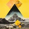 Surrealist Collage: Yellow And Black Mountains In Graphic Style