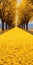 Surrealist Dreamland: A Yellow Pathway With Vibrant Leaves