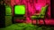 Surrealist-inspired Room With Neon Tv And Fuzzy Green Chair