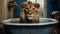 Surrealist Lion In Tub: A Unique Blend Of Photography And Animation