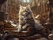 surrealist picture of a professor cat in a library, insane detail AI generative