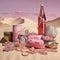 Surrealist still life with pink expensive objects