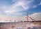 Surrealistic beach and blue sky in the evening, soft sand