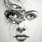 Surrealistic Black And White Illustration: Intricate Portraiture With Dreamlike Elements