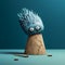 Surrealistic Blue Figurine With Cracked Spiky Mounds - Environmental Awareness