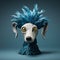 Surrealistic Ceramic Dog Head With Blue Hair - 3d Rendered Sculpture