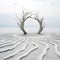 Surrealistic Desert Tree With Ring: A Land Art Installation