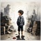 Surrealistic Dystopian Concept Art: Young Boy With Books